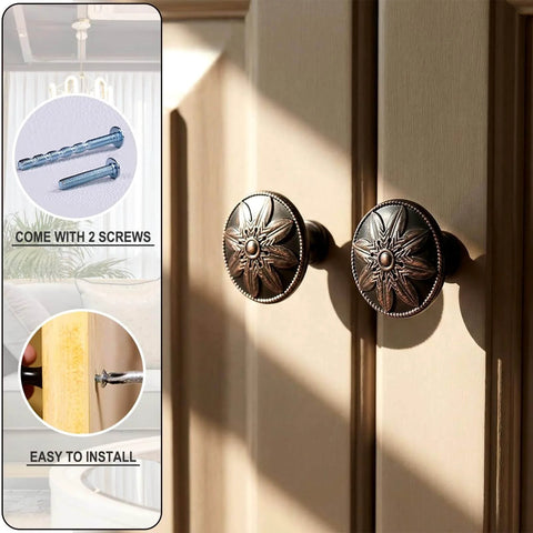 Oil Rubbed Bronze Round Cabinet Knobs 12 Pack 1.4 Inch Diameter Zinc Alloy Hardware installed on cabinet doors