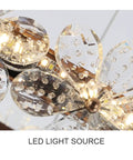 Modern LED s Gold Living Room Light Nordic Crystal Pendant Lighting for Bedroom Kitchen Lustre Moderno close-up of LED light source.