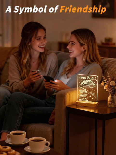 Two friends with Best Friend 3D Illusion Lamp Night Light With Warm White Glow And Sweet How Special You Are To Me Message