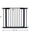 29 Inch High Walk Through Pressure Mounted Steel Dog Gate Expands From 29 To 38 Inches Wide With 3 Inch Extensions Includes 19 Inch Walk Through Door That Swings Both Ways For Easy Access In High Traffic Areas Textured Graphite No Fuss, front view