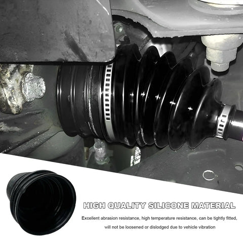Close-up of Two Pack CV Joint Boot Kit All In One with silicone covers and clamps protecting axle on vehicle.