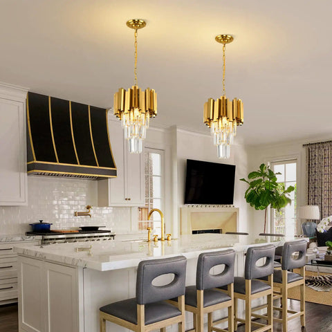 Modern 3 Light Crystal Pendant Chandelier For Dining Room And Kitchen Island With Dimmable Soft Glow And Lit K9 Crystals in kitchen