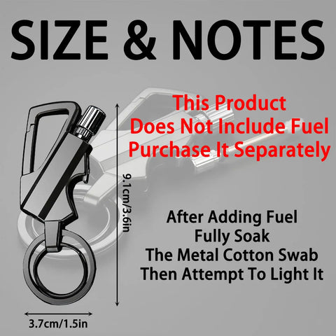 Infinity Lighter All In One Multitool Keychain Bottle Opener size guide and fuel note