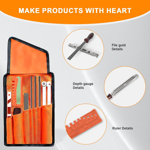 Pro Grade Chainsaw Sharpening Kit With Ten Chainsaw Files In 5/32 3/16 And 7/32 Inches File Holder Depth Gauge And Durable Storage Case