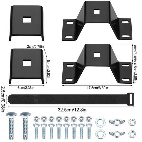 Ride Ready High Lift Jack Mount Kit With Two Heavy Duty Farm Jack Brackets, protective caps, strap, and hardware for off road trucks.
