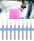 Ten Piece Tungsten Carbide Micro Drill Bits 0.5mm For 3D Printer Nozzle Cleaning And PCB Drilling displayed in front of a 3D printer