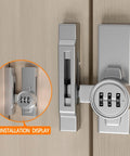 Keyless 3 Digit Combination Gate Latch For Barn Doors And Cabinets Mechanical Password Lock installed on sliding door with silvery finish