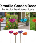 Metal Flower Garden Stake With Bee Bath And Bird Water Bowl For Pollinator Friendly Yard Decor Weather Resistant Outdoor Garden Art Gift For Bird Lovers Red 5 Pack