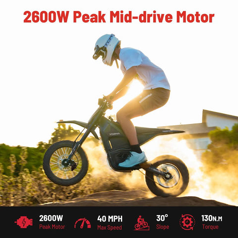IN10 Electric Dirt Bike With 2600W Peak Motor, 40 MPH Top Speed, 48V 23Ah Battery, Full Hydraulic Brakes And Suspension, Off Road Mountain Ebike For Teens And Adults, Ready To Rip Trails.