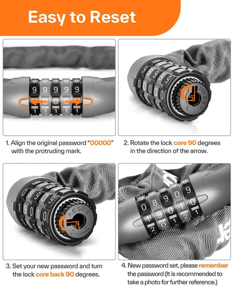 Keyless 5 Digit Bike Lock For Bikes Motorcycles Scooters And Gates With High Security Combination Dial 4.9 Ft Length Reset Steps