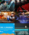 Collage of arcade machine locations like shopping malls, theaters, restaurants, and bars, plus game room and home bar settings.