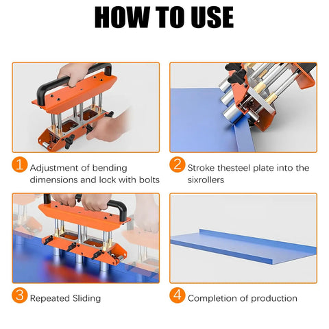Step-by-step guide for using Three Station Edge Roller Bender With Locking Pliers For Roofing And Sheet Metal Pro Grade Side Bending Tool.