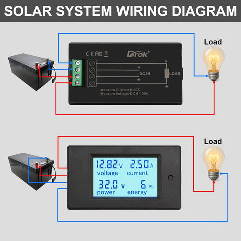 Portable Digital Multimeter For DC 8 To 100V And 20A Power And Energy Meter With LCD Display in solar system wiring diagram