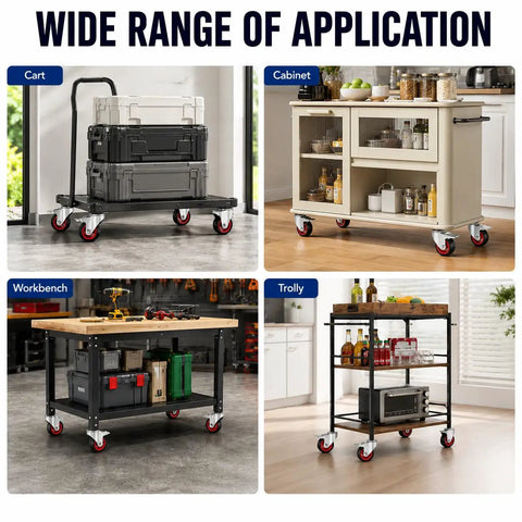 Heavy Duty 3 Inch Swivel Casters With Deadlock Brakes And 3 8 16 Unc Threaded Stems for carts and furniture in various settings.