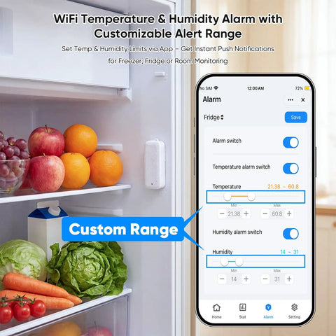 WiFi Freezer Thermometer With App Alerts And Two Wireless Fridge Sensors For Real Time Temperature Monitoring, Waterproof IP65 Probes, Instant Phone Notifications If Temperatures Go Out Of Range, fridge screen