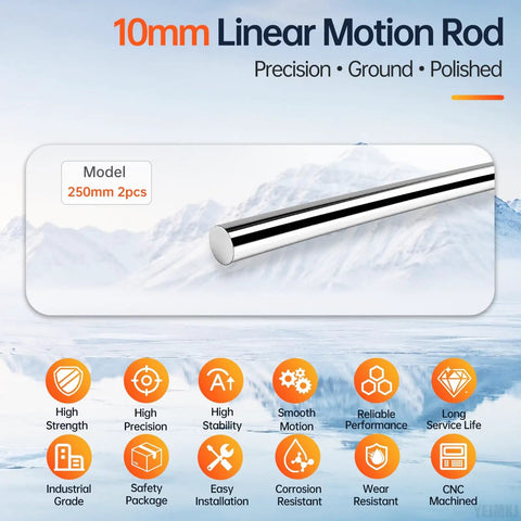 Top Tier 2 Pack Of Premium 10mm X 250mm Linear Motion Rods Shafts Made From Tough C45 Steel For Smooth Guides And Rock Solid CNC Rig Builds That Slid Perfectly Every Damn Time with polished chrome finish.