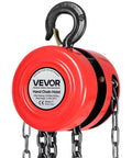 1 Ton Hand Chain Hoist With 8 Ft Lift Galvanized G70 Chain, close-up view of heavy-duty pulley block for garage and warehouse use.