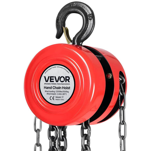 1 Ton Hand Chain Hoist With 8 Ft Lift Galvanized G70 Chain, close-up view of heavy-duty pulley block for garage and warehouse use.