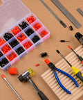 300 Pieces Vinyl End Caps Set In Red And Black For Screws And Bolts Rubber Like Protective Covers in storage box with tools