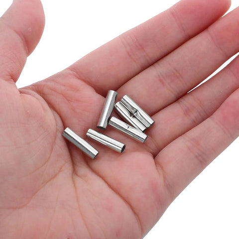 Galvanized Butt Splice Wire Connectors Kit 100 Pcs Insulated Electrical Terminals For Automotive And Marine Cable Splicing Quick Wiring Connection Durable Crimp Ends displayed on a hand