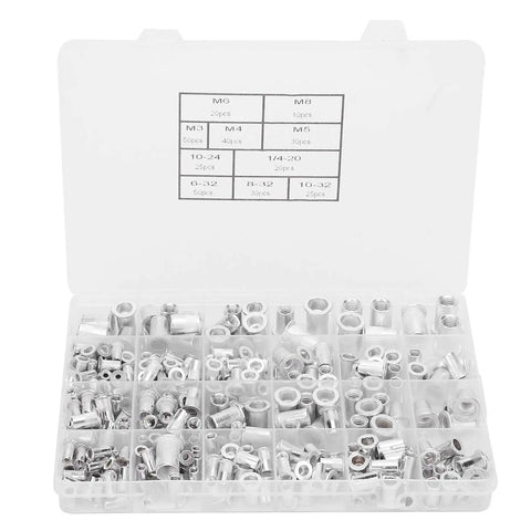 Aluminum Rivet Nut Assortment Kit, 300 Pieces, Threaded Inserts for Metal Plates and Tubes, SAE and Metric Sizes