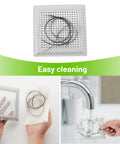 Stainless Steel Shower Drain Cover With Ultra Soft Silicone Grip Nabs Every Stray Hair And Kills Drain Clogs Dead Keeping Your Bathroom Totally Hassle Free Super Non Slip Secure Fit For Rapid Water Flow Daily, shown with hair removal and easy cleaning.
