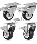 Rock Solid 3 Inch SUS304 Stainless Steel Caster Wheels With Precision Locking Brake, heavy duty with polyurethane tread, set of 4.