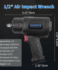 Rock Solid Half Inch Air Impact Wrench Delivers 1620 Ft Lb Torque And 8500 Rpm Spin For Heavy Duty Automotive Jobs And Quick Tire Swaps No Nonsense Power Tool side view with dimensions.