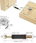 Top Shelf Eccentric Cabinet Connectors, 50 Pairs Of M6 X 40 Mm Zinc Alloy Screw In Dowels, No Sweat Assembly For 19 Mm Panels parts with measurements and materials.