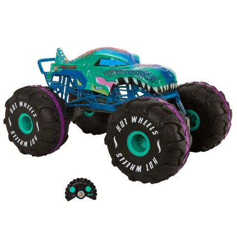 Mega-Wrex 1 To 6 Scale RC Monster Truck With Extra Large Remote Control, displayed with all-terrain tires, rugged design.