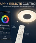 Dimmable 15 Inch LED Ceiling Light With Bluetooth Speaker, 24W, App Control Via Smartphone, flush mount bedroom fixture
