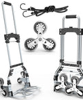 Heavy Duty Aluminum Stair Climber Cart With Six Wheels And Telescoping Handle, 220 Lb Capacity, Folding Hand Truck Dolly