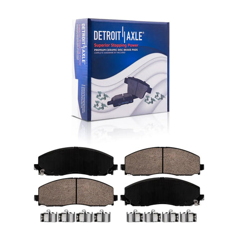 Front Brake Kit With 12.99 Inch Rotors And Ceramic Pads For Chrysler Pacifica Town And Country Voyager Dodge Journey Grand Caravan Ram CV Replacement Brakes That Stop Smoothly And Last Longer showing ceramic brake pads against product packaging