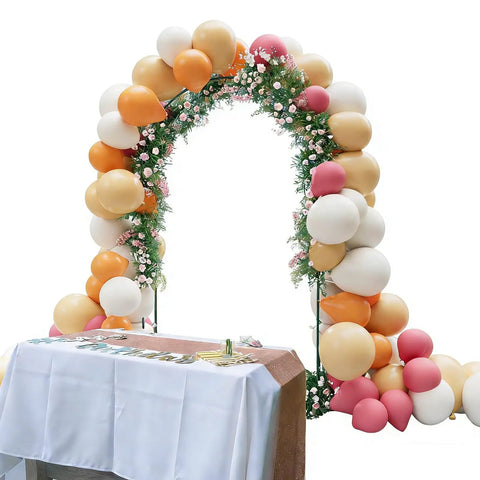 Heavy Duty Metal Garden Arch Trellis With Dual Planter Boxes For Climbing Plants In The Yard decorated with balloons and flowers