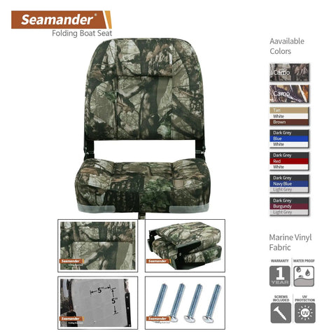 Low Back Folding Boat Seats With Stainless Steel Screws And Aluminum Hinges Padded Fishing Boat Seat Two Pack Camouflage Marine Vinyl