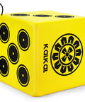 Yellow Six Sided Waterproof Archery Target Block For 70 Lb Bows with black bullseyes and handle for outdoor practice