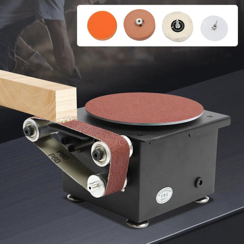 Mini Belt And Disc Sander, 100 Watt Bench Grinder featuring sanding disc and belt, ideal for wood and metal work.