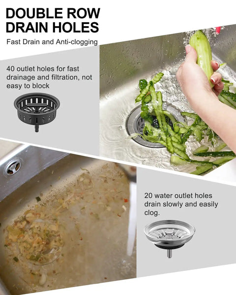 Heavy Duty 304 Stainless Steel Kitchen Sink Drain Kit Three And A Half Inch Strainer With Stainless Stopper Assembly, asparagus rinse
