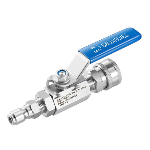 Beefed-Up 3/8 Inch Quick Connect Shut Off Ball Valve For Pressure Washer Hose Stainless Steel 5000 PSI with Easy Lever Action
