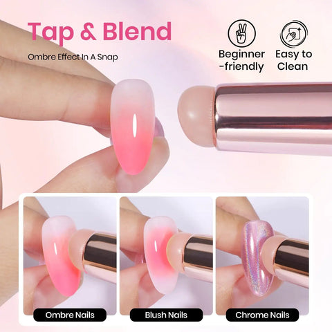 Applying Blooming Gel Nail Art Brushes Set With Ombre Gradient Nail Brush Stipple Clean Up Silicone Dotting Tool Gel Polish Pens