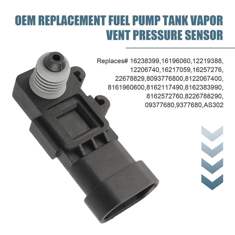 Built Tough Fuel Tank Pressure Sensor Plug And Play Evap Vapor Gauge Compatible With Chevy Buick Cadillac Gm Delphi Third Gen Engine Management, close-up view of black sensor.