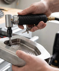 Heavy Duty 90 Degree Air Die Grinder 12000 RPM Rear Exhaust Compact Pneumatic Polisher used on metal for auto finishing work.