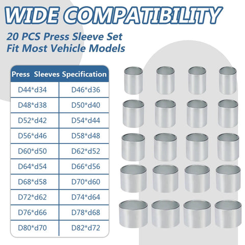 20-piece metal press sleeve set for automotive bushings and seals by Amazon (front view)