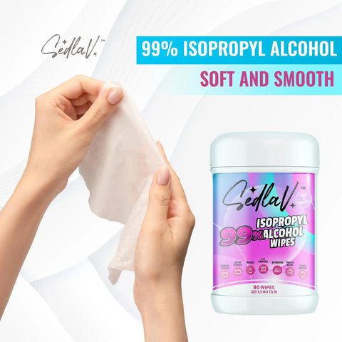 Hands holding wipe next to package of 99 Percent Isopropyl Alcohol Wipes For Tech Cleaning Multipurpose Screen Keyboard Camera Glasses Phones Laptops And More 80 Count Pack Great For Laptops Tablets Consoles Printers And 3D Printers Made In USA
