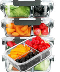 Premium Borosilicate Glass Meal Prep Containers 5 Pack With 3 Compartments And Lids Microwave Oven Freezer Dishwasher Safe