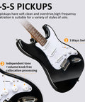 Close-up of electric guitar showing S-S-S pickups with 5-way switch and tone controls, part of Electric Guitar Starter Kit With Amp And Full Accessories For Beginners To Pros Plug And Play 39 Inch Solid Body Six Strings Tremolo Bar Strap Gig Bag Digital Tuner Pickups Tone Controls All In One Black