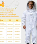Size chart and XXL bee suit from 13 Piece Bee Hives Starter Kit With XXL Bee Suit And Veil Smoker Tools Feeder Tote Gloves And Beginner Friendly Gear For Backyard Beekeeping And Hobbyists.