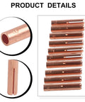 10pcs Brass TIG Welding Collet Electrode Holder For WP9 20 25 Torch With 3-32 And 1-8 In Gas Lens showing individual collet details and sizes.