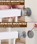 Extra Wide Baby Gate For Stairs And Doorways 29.7 To 46 Inch Adjustable Pressure Mounted Walk Through Pet Gate Auto Close White Metal Safety Gate For Toddlers And Dogs Indoor Use showing pressure and hardware mount options