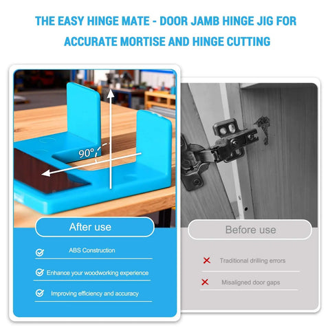 Magnetic Door Hinge Jig For Accurate Mortise And Hinge Cuts shown with a 90-degree angle feature for precise alignment